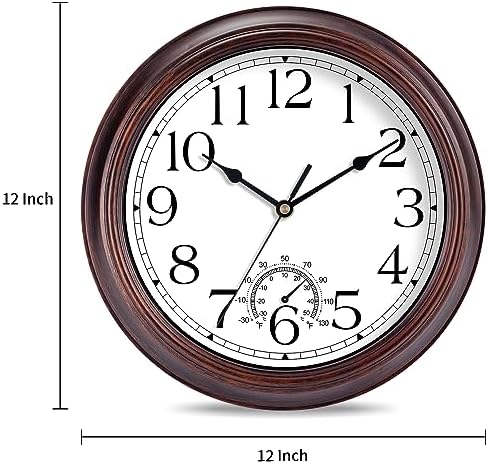 KECYET 12" Wall Clock with Thermometers Vintage Silent Battery Operated - Image 7