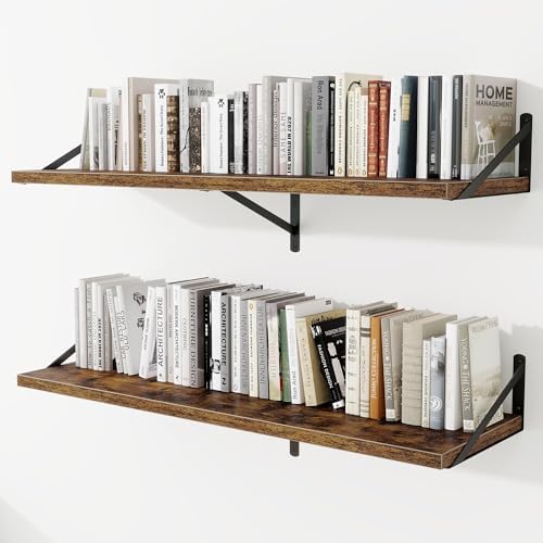 Deep Wall Shelves 48"W x 12"D Engineered Wood Floating Shelves by Venusmiles