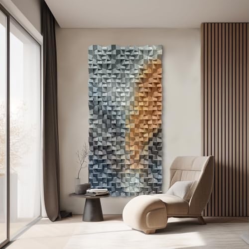 LIUZEYUE - Large wooden block artworks integrated into home living room walls by Unknown