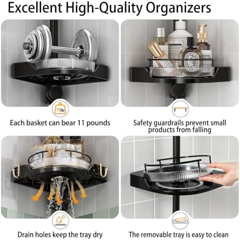 shuang qing 360° Rotating Corner Shower Caddy Tension Pole Organizer - Image 5