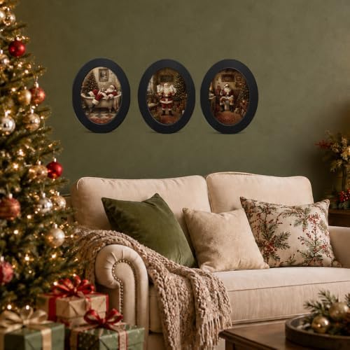 3Pcs Funny Santa Claus Christmas Bathroom Oval Wall Art Framed Decor - Image 4