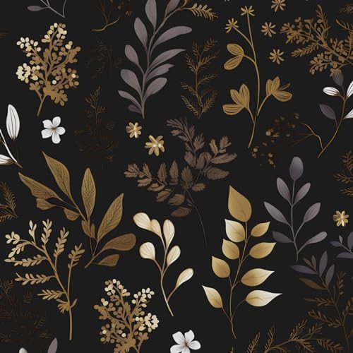 BOKEBEVE Dark Leaf Wallpaper Peel and Stick Vintage Black 17.5 x 393.5In by BOKEBEVE