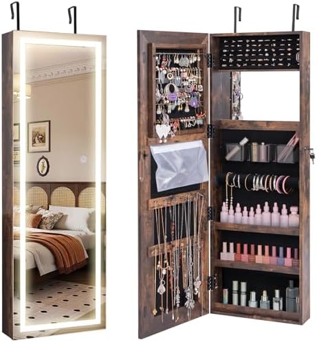 CHARMAID LED Mirror Jewelry Cabinet, 47.2'' Jewelry Armoire by CHARMAID