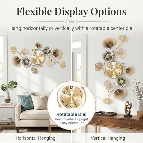 33" 3D Ginkgo Leaf Metal Wall Clock - Image 2
