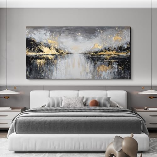 YISXINOAG Black Gold Abstract Wall Art Modern Canvas Artwork Print 29"X58" - Image 6