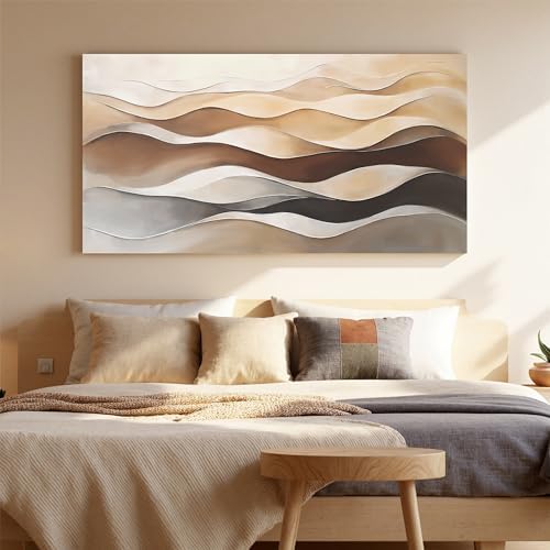 Large Brown White Wavy Stripes Abstract Wall Art - Image 5