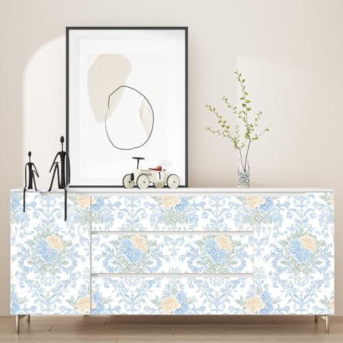 BOKEBEVE Boho Floral Contact Paper Modern Blue White 17.5 x 118In - Image 5
