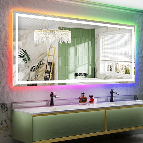 88x38 LED Bathroom Mirror with Lights, RGB Backlit Lighted Mirror by YEELAIT