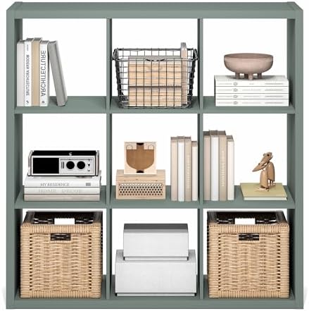 Furinno Cubicle 9-Cube Book Shelf, Extra Thick Frame Bookshelf, Sage Green - Image 6