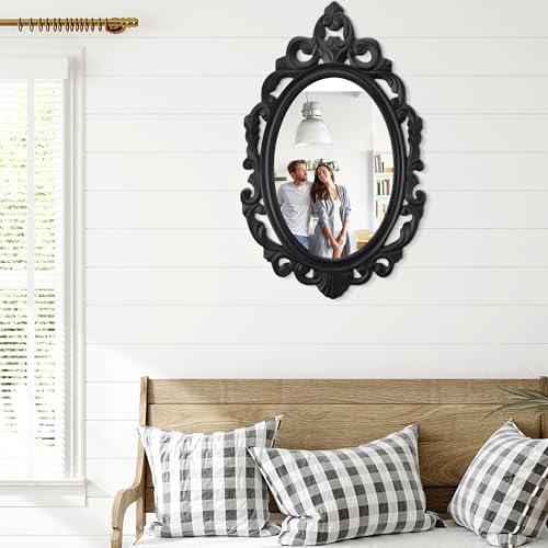 Black Wall Mirror Baroque Style Vintage Oval Mirrors - Image 3