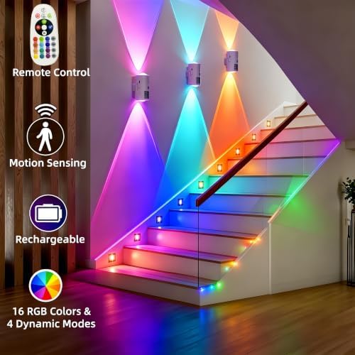4 Pack RGB Dynamic Gradient Step Lights, Rechargeable Motion Sensor LED Wall - Image 2
