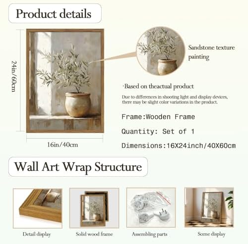 Framed Vintage Olive Tree Wall Art, Textured Sandstone Botanical Pictures Wall - Image 5