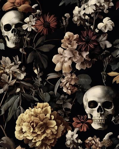 BOKEBEVE Gothic Skull Peel and Stick Wallpaper Vintage Black 17.5 x 393.5In by BOKEBEVE