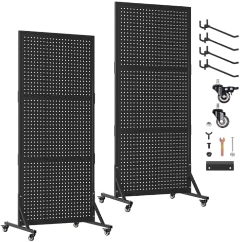 2 Pack 2x5ft Metal Pegboard Display Stand w/ Wheels & 60 Hooks by Unknown
