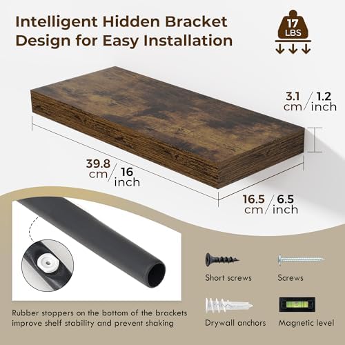 Heimlove 16 inch Brown Floating Shelves - Image 3