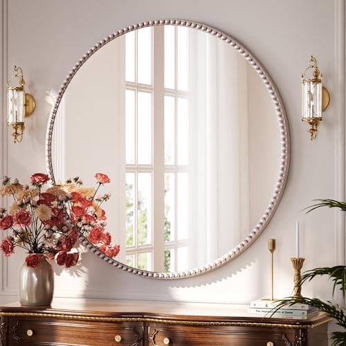 36'' Round Mirror, Beaded Circle Decorative Wall Mirror - Image 2