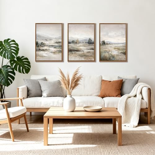 3Pcs Abstract Mist Countryside Blue Beige Mountains Canvas Wall Art 16"x24" - Image 2