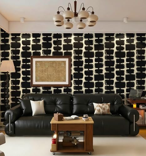 Safiyya Peel and Stick Wallpaper Black and Cream White Contact Paper Mid - Image 2