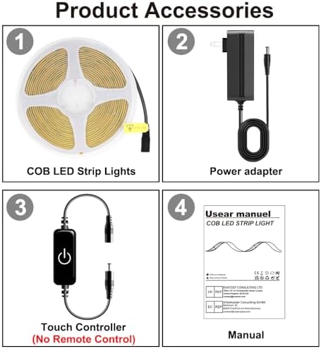 Pandery COB LED Strip, LED Strip Lights 5M/16.4ft, Touch Dimmable LED Strips - Image 2