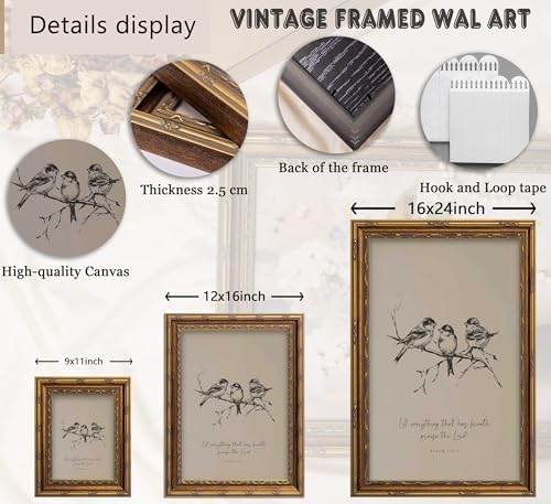 Vintage Gold Framed Christian Bird Wall art, Bible Verse Sketch Canvas Print - Image 3