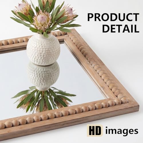 H HOMEWINS Rustic Wood Wall Mirror, Rectangle Bathroom Vanity Mirror - Image 4