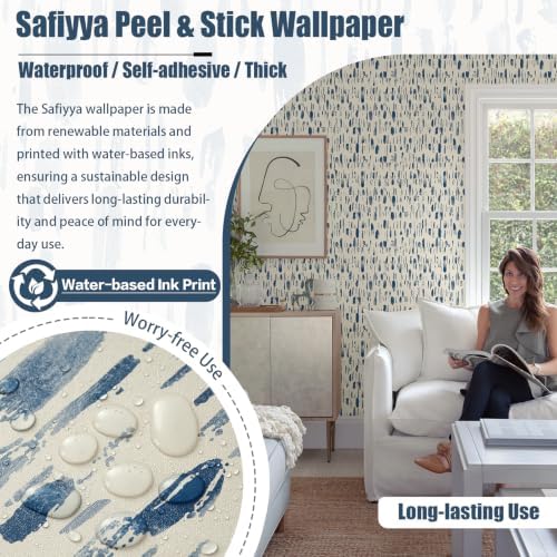 Safiyya Blue and White Peel and Stick Wallpaper 17.3in x197in Blue Dots - Image 6