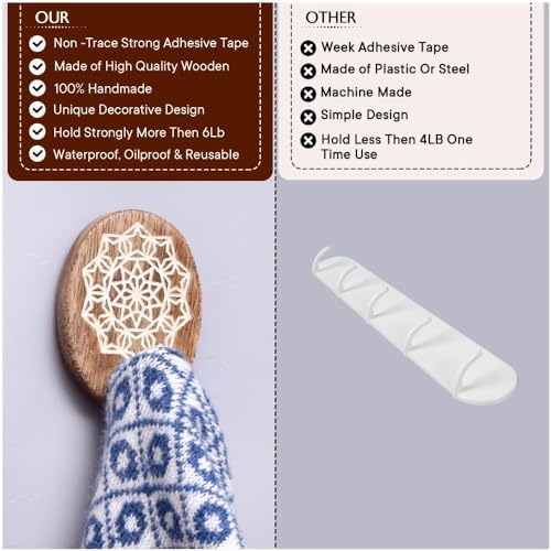 Indian Shelf 24 Wooden Adhesive Wall Hooks - Image 4