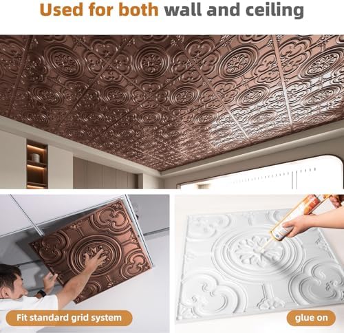 WOWSTAR 12-Pack 24"x24" Drop Ceiling Tiles, Waterproof Glue up Ceiling Panels - Image 4