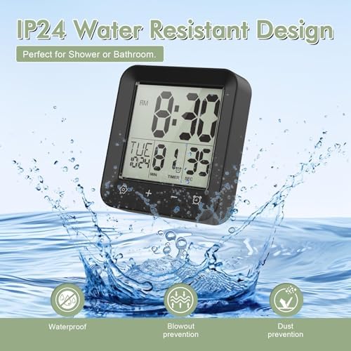 Waterproof Shower Clock, Digital Bathroom Kitchen Wall Clock Timer w/Temp. - Image 2
