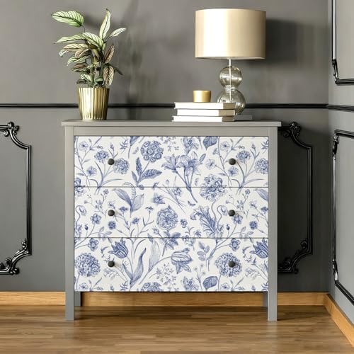 White and Blue Floral Peel and Stick Wallpaper Vintage 17in x 197in - Image 6