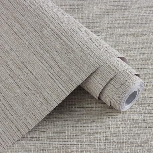 Beige Grasscloth Peel and Stick Wallpaper Textured 17.3in x 393.7in by lenify