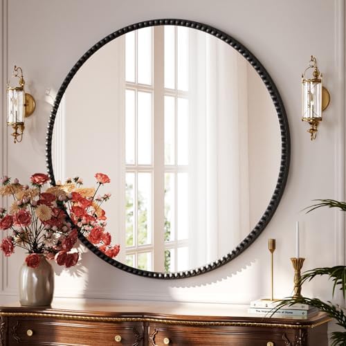 36'' Round Mirror, Beaded Circle Decorative Wall Mirror - Image 2
