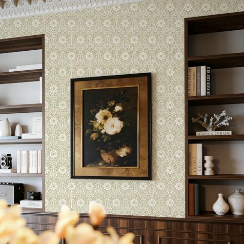 17.3" x 393.7" Floral Wallpaper Peel and Stick Vintage Boho Cream Damask - Image 5
