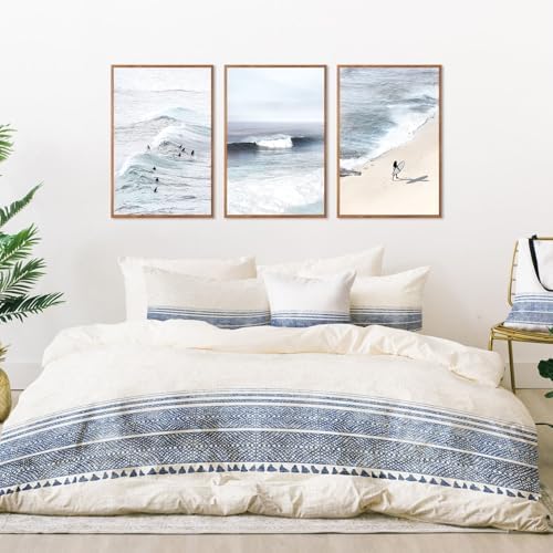 CHDITB Coastal Surfing Framed Canvas Wall Art Set, Ocean Wave Beach Decor - Image 3