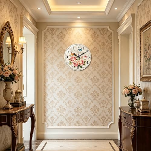 peacoblue Vintage Flowers Wall Clocks Battery Operated - Image 5