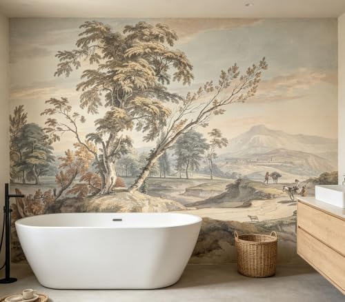 Rustic Watercolor Tree Landscape Wallpaper Peel and Stick - Image 4