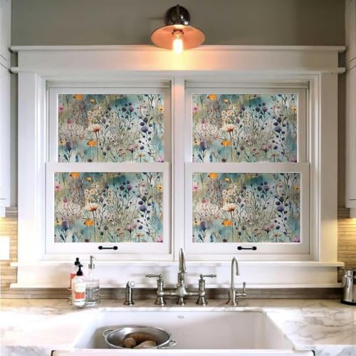 Watercolor Blue Green Purple Beige Wildflower Peel and Stick Wallpaper Wall - Image 4