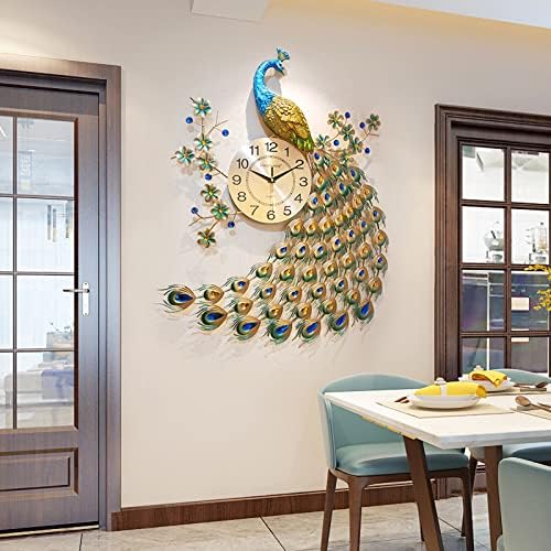 29.5" Large Peacock Wall Clock Crystal Decor, 3D Creative Luxury Wall Clock - Image 2