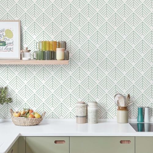 Heroad Peel and Stick Wallpaper Boho Sage Green Wallpaper Geometric Wall Paper - Image 2