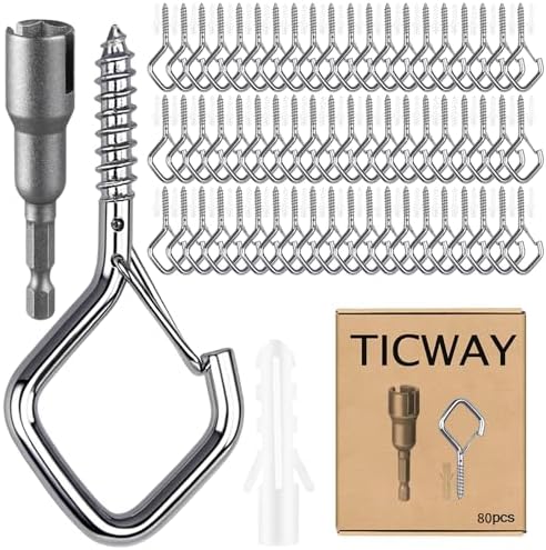 2.36IN Ceiling Screw Hooks for Hanging Plants, Safety Buckle by Ticway