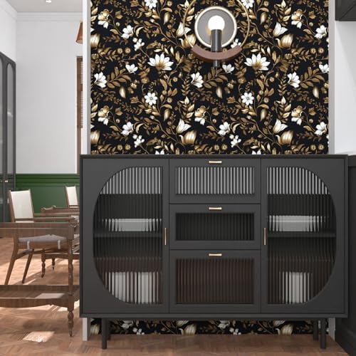 BOKEBEVE Black Gold Leaf Wallpaper Peel and Stick Vintage 17.5 x 196In - Image 6
