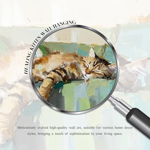 Vintage Abstract Cat Canvas Wall Art, Cute Tabby Cat Sleeping on Sofa Poster - Image 3