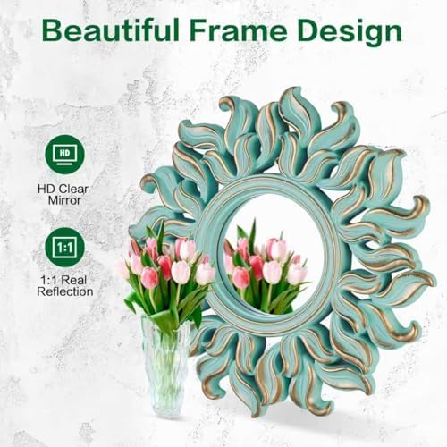 Decorative Wall Mirror, Round Green Mirror, 10 x 10in - Image 3