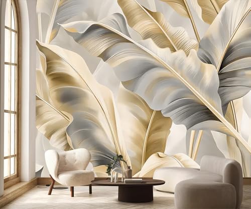 Golden Banana Leaf Peel and Stick Wallpaper murals by PYFFYP