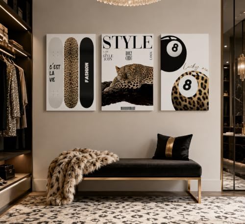 3Pcs Trendy Leopard Canvas Wall Art Preppy Aesthetic Stylish Leopard Painting - Image 6