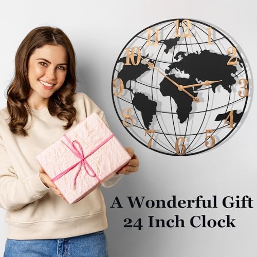 World Map Clock, 24 Inch Large Waterproof Outdoor Clock - Image 7