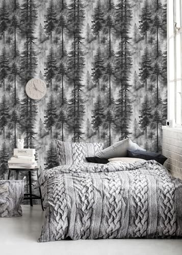 HAOKHOME Forest Peel and Stick Wallpaper Black White Tree Mural Bathroom - Image 3