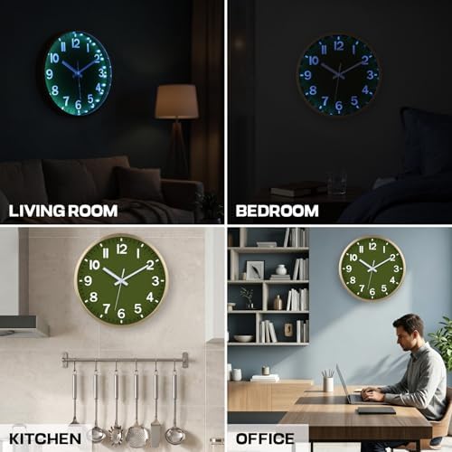JoFomp Green Wall Clocks Battery Operated Night Glow, 12 Inch Sound Control - Image 6