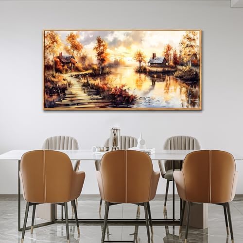 Large Framed Landscape Wall Art, Riverside Meadow Scenery Painting Print - Image 5