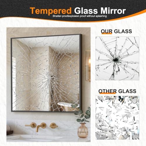 Delma Bathroom Vanity Mirror, 30x30 Black Metal Framed Mirror - Image 5